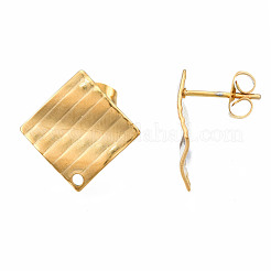304ステンレススチールスタッドピアス金具  ピアスキャッチ/ピアスバックキャッチ付き  菱形  ゴールドカラー  16x16.5mm  穴：1.4mm  ピン：0.5mm&nbsp;STAS-S080-059G-NR