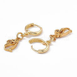 キュービックジルコニア猫ダングルフープピアス  女性のためのラックメッキ真鍮ジュエリー  ゴールドカラー  34mm  ピン：0.9mm&nbsp;EJEW-B017-24G