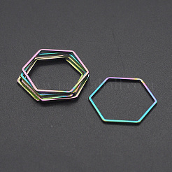 イオンプレーティング（IP）201ステンレス鋼リンクリング  六角  レーザー切断  虹色  20x23x1mm  内径：18mm&nbsp;STAS-R111-JA555