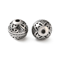 304ステンレススチールビーズ  星柄丸  ステンレス鋼色  9~10mm  穴：1.5mm&nbsp;SA-CBA043D-01H-AS