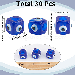 樹脂製イーブルアイヨーロピアンビーズ30個  大穴ビーズ  キューブ  ミディアムブルー  12.5x14~14.5x14~14.5mm  穴：6mm&nbsp;RESI-SC0006-12