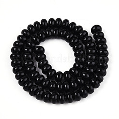 オペークスプレープリントガラスビーズ  ロンデル  ブラック  8~8.5x4.5~5mm  穴：1.2mm  約75~77個/連  14.96インチ（38cm）&nbsp;LS-GLAA-ZX008-8mm-18F