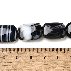 天然石縞瑪瑙/バンデットアゲートビーズ連売り  染め＆加熱  長方形  ブラック  18~18.5x13~13.5x5~6mm  穴：1.5mm  約22個/連  15.63''（39.7センチメートル）&nbsp;G-B137-B01-01B