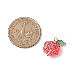 ガラスチャーム  真鍮のループとアクリルの葉付き  花バラ  ミックスカラー  1.85x1.5x0.75cm  穴：2.2mm&nbsp;PALLOY-JF02625