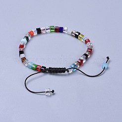 調整可能ナイロンコードビーズ編みブレスレット  ファセット透明ガラスキューブビーズ付き  ミックスカラー  2-1/8インチ〜3-1/8インチ（5.4~8cm）&nbsp;BJEW-JB04229