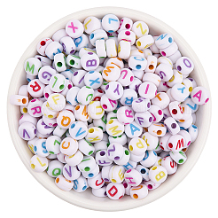 クラフトアクリル横穴レタービーズ1200個。  フラットラウンド  ミックスカラー  6~7x3.5~4mm  穴：2mm&nbsp;SACR-PA0001-09