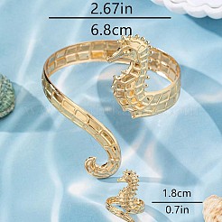 タツノオトシゴ合金カフバングル＆カフリングセット  ゴールドカラー  内径：68mm&nbsp;WG48924-01