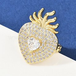 真鍮マイクロペーブクリアキュービックジルコニアカフリング  カドミウムフリー＆鉛フリー  ハート  18KGP本金メッキ  32.5x23.5mm&nbsp;RJEW-P155-04B-G