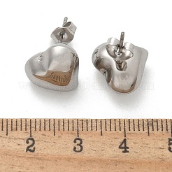 女性用304ステンレススチールスタッドピアス  ハート  ステンレス鋼色  12x13mm&nbsp;EJEW-A130-04P