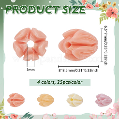 4色染め合成サンゴビーズ100個  DIYのジュエリーには  ジャスミンの花  ミックスカラー  8~8.5x6.5~7mm  穴：1mm  25個/カラー&nbsp;CORA-NB0001-04A