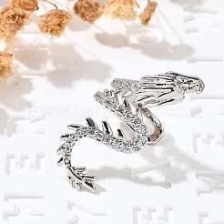 真鍮製クリアキュービックジルコニアカフイヤリング  ドラゴン  プラチナ  32x13.5x16.5mm&nbsp;EJEW-Q025-01B-P