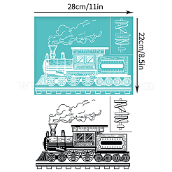 粘着性のシルクスクリーン印刷ステンシル  木に塗るため  DIYデコレーションTシャツ生地  ターコイズ  列車  280x220mm&nbsp;DIY-WH0338-346