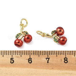 真鍮製エナメルペンダント  カドミウムフリー＆鉛フリー  18KGP本金メッキ  チェリー  13x11x5mm  穴：3mm&nbsp;KK-R229-07G-02