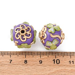 手作り樹脂インドネシアラウンドビーズ  合金パーツ  クローバーとラウンド  暗紫色  16.5x17x17mm  穴：2mm&nbsp;IPDL-P005-15KCG-01