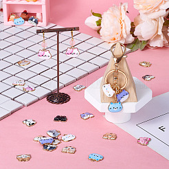 ラックメッキプリントアロイペンダント  ライトゴールド  猫  ミックスカラー  16~18x18.5~20x2.5mm  穴：1.6~2.3mm  2個/スタイル&nbsp;ENAM-TA0001-82
