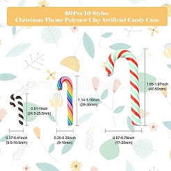 60個 10スタイル クリスマステーマ ポリマー粘土 人工キャンディケイン  DIY デコレーション アクセサリー  ミックスカラー  24~47x9.5~25.5x3~5mm  6個/スタイル&nbsp;FIND-CJ0002-89