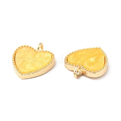アクリルパーツ  ライトゴールドメッキ合金パーツ  ハート  きいろ  18x16x3mm  穴：2mm&nbsp;FIND-B011-02F
