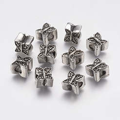 イオンプレーティング（IP）304ステンレススチールヨーロピアンビーズ  大穴ビーズ  蝶  アンティークシルバー  11.5x11x10mm  穴：4.5mm&nbsp;STAS-J022-072AS