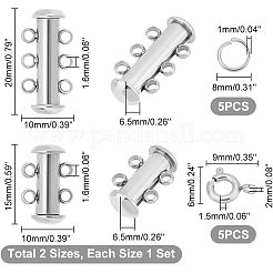 304ステンレススチール留め具セット  スライドロッククラスプとオープン丸カンと滑らかな表面の引き輪が含まれています  ステンレス鋼色&nbsp;STAS-UN0010-94P