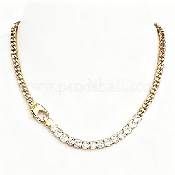 真鍮パヴェクリアキュービックジルコニアテニスネックレス  キューバンリンクチェーンネックレス  ゴールドカラー  15.75インチ（40cm）&nbsp;WGA050F-01