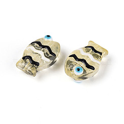 透明なガラスとエナメルのビーズ連売り  手描きのビーズ  魚  ダークカーキ  14.5x10~10.5x6~7.5mm  穴：0.6~0.9mm  約35個/連  24.41~25''（62~63.5センチメートル）&nbsp;GLAA-T034-01B
