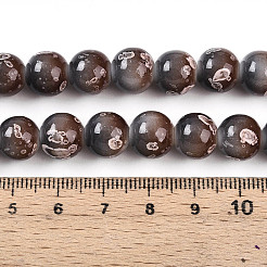 プリントガラスビーズ焼付塗装ガラスビーズ連売り  ラウンド  ツートン  グレー  10~10.5mm  穴：1.4mm  約79~83個/連  29.92~31.10インチ（76~79cm）&nbsp;DGLA-N008-10mm-09