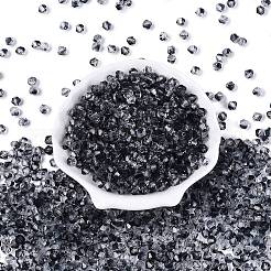透明ガラスシードビーズ  グリッターパウダー付き  双円錐形  ブラック  6x5~5.5mm  穴：1.2~1.5mm  約2250個/ポンド&nbsp;SEED-N014-01A-02