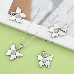 彼女のための変色しないバレンタインデーのアイデア 304 ステンレススチールペンダント  織り目加工の中心を持つ蝶  16x18x3.5mm  穴：4x6mm&nbsp;STAS-J001-02