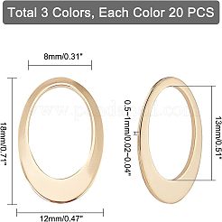 60個3色304ステンレススチールリンクリング  オーバル  ミックスカラー  18x12x0.5~1mm  インナーサイズ：13x8mm  20個/カラー&nbsp;STAS-UN0021-77