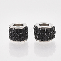 201ステンレスビーズ  ポリマークレイラインストーン付き  コラム  ミックスカラー  5.5x7mm  穴：3.5mm&nbsp;STAS-T050-007