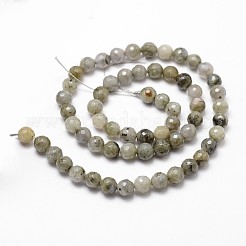 天然石ラブラドライトビーズ連売り  多面カット  ラウンド  ダークカーキ  4mm  穴：1mm  約96個/連  14.9インチ〜15.1インチ&nbsp;G-G736-04-4mm