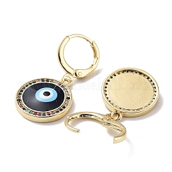Evil Eye リアル 18K ゴールドメッキ真鍮ダングル レバーバック イヤリング  エナメル質とキュービックジルコニア付き  ナザールボンジュウ  30.5x14.5mm&nbsp;EJEW-L269-011G-03