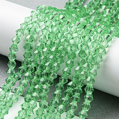 透明ガラスビーズ連売り  多面カット  双円錐形  薄緑  2.9~3.3x2.5mm  穴：0.7mm  約135~140個/連  38~40cm&nbsp;GLAA-F029-2mm-24