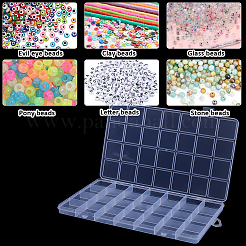 ポリプロピレン（pp）ビーズ貯蔵容器  28コンパートメントオーガナイザーボックス  ヒンジ付き蓋付き  長方形  透明  22.5x13.3x1.4cm  穴：16.5x6.5mm  コンパートメント：3x3センチメートル&nbsp;CON-PA0001-04