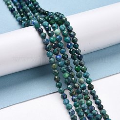 天然のクリソコラとラピスラズリのビーズ連売り  多面カット  ラウンド  4mm  穴：0.7mm  約97~98個/連  15.35''（39~39.3センチメートル）&nbsp;G-D463-08C