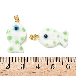 手作りランプワークペンダント  魚  真鍮  長持ちメッキ  ラックめっき  ゴールドカラー  ホワイト  23~24x13~14x7~8.5mm  穴：4.5x4mm&nbsp;LAMP-G168-04E