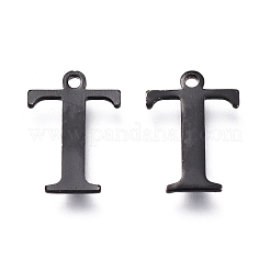 304ステンレススチールチャーム  レーザー切断  アルファベット  電気泳動黒  文字.t  12x9x0.8mm  穴：1mm&nbsp;LS-STAS-H112-T-EB
