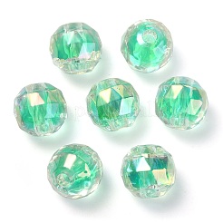 ツートン UV メッキ レインボー虹色アクリル ビーズ  多面カット  ラウンド  シーグリーン  15x15.5mm  穴：3.8mm&nbsp;LS-TACR-D010-06A