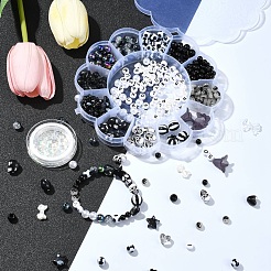 DIY アクリル & ABS プラスチック模造真珠ビーズブレスレット作成キット  ブラック  6~14x0.8~18x0.8~12mm  穴：1~3.5mm&nbsp;DIY-FS0006-50