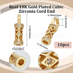 真鍮マイクロパヴェキュービックジルコニアコードエンド10個  長持ちメッキ  18KGP本金メッキ  20x6mm  穴：4.5x5mm  内径：3mm&nbsp;KK-BBC0010-49