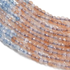 グラデーションカラーの天然サンストーン＆アクアマリンビーズの連  多面カット  ラウンド  2mm  穴：0.3mm  約241個/連  15.63''（39.7センチメートル）&nbsp;GG-CBA1668-A02-2mm