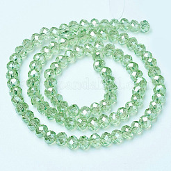 電気メッキガラスカット加工ロンデルビーズ連売り  半分メッキ  黄緑  6x4mm  穴：1mm  約80~85個/連  38~40cm&nbsp;EGLA-D020-6x4mm-34