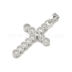 真鍮マイクロパヴェクリアキュービックジルコニアペンダント  クロスチャーム  プラチナ  25x14x2mm  穴：2.5x4mm&nbsp;KK-H254-09P