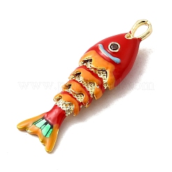 ラックメッキ真鍮チャーム  キュービックジルコニアエナメル  魚のチャーム  長持ちメッキ  鉛フリー＆カドミウムフリー  レッド  31.5x9x6mm  穴：3.5x2mm&nbsp;KK-A268-05G-B04