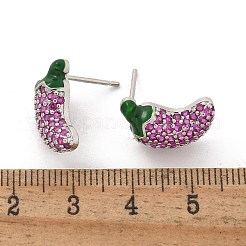 ペッパー真鍮マイクロパヴェキュービックジルコニアスタッドピアス  エナメル  ラックめっき  長持ちメッキ  鉛フリー＆カドミウムフリー  プラチナ  16x10.5mm&nbsp;EJEW-M077-06P