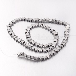電気メッキ非磁性合成ヘマタイトビーズ連売り  艶消し  スター  銀メッキ  6x6x3mm  穴：1mm  約82個/連  15.7インチ&nbsp;G-F300-24B-F01