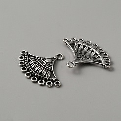 チベット風合金シャンデリアコネクターパーツ  ファン  アンティークシルバー  29x36.5x3mm  穴：1.6mm＆2.4mm&nbsp;TIBE-CJC0001-04AS