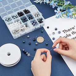 DIYネックレス作りキット  420個のガラスとABSプラスチックと真鍮製のビーズ  16本の合金リンクと真鍮製のペンダント  タイガーテールワイヤー  ミックスカラー  10x7mm  穴：1mm  20pc&nbsp;DIY-CA0002-86