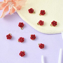 ラックメッキ合金チャーム  abs樹脂  カドミウムフリー＆鉛フリー  文字kのバラの花  暗赤色  ライトゴールド  10.5~11.5x8.5x5mm  穴：1.4mm&nbsp;PALLOY-YW0003-26