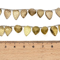 天然スモーキークォーツの彫刻ビーズ連  葉  トップ掘削  タッセル付き  11~13x8~10x4~5.5mm  穴：0.3mm  約15~19個/連  12.60''（32センチメートル）&nbsp;GG-CBA0C95-E07